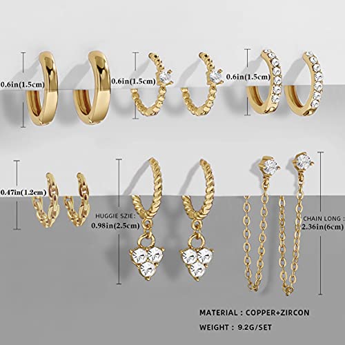 6 Pairs Gold Huggies Hoop Earrings Set For Women Girls Small Dangle Chain Hoop Earrings Jewelry For Gifts Twisted Hoop Earrings #TOP5