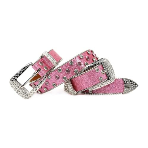 Ceinture strass rose brillant 112 cm en cuir PU pour jeans