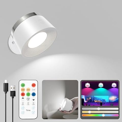 Moobibear LED Wall Lights with Remote, 3500mAh Rechargeable Battery Operated Wall Sconce, Dimmable 13RGB + 3 Color Temperature Magnetic Wireless Wall Lamp, for Rooms, Hallway (White, 1 PC) Cover