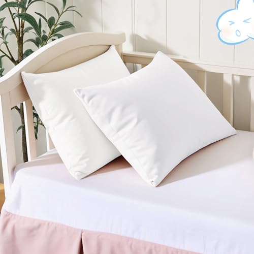 Image of 100% Cotton Toddler Pillow Protectors with Invisible Zipper, 600 Thread Count Sateen Wave Soft Breathable Hypoallergenic Nursery Pillowcases for Kids, 13x18 Inches, Set of 2