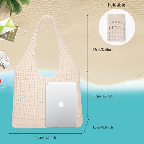 Image of XZQTIVE Crochet Tote Bag for Women Mesh Beach bag for Summer Vacation Aesthetic Hobo Knit Shoulder Bag