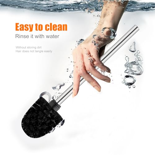 Ibergrif 4 Stück Klobürste Schwarz, WC Bürsten mit 8 cm Durchmesser, Abnehmbare Bürstenköpfe, Toilettenbürste mit Edelstahlstiel, M34155