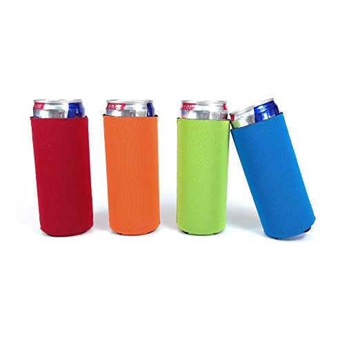 Slim Can Beer Insulators Premium Neoprene Beverage Cooler Assorted Colors, 4 Pack