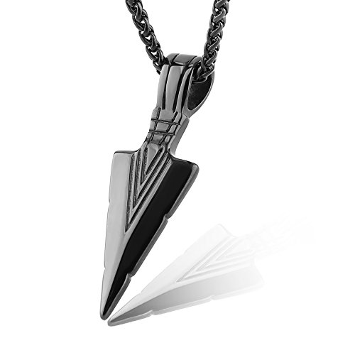 HZMAN Mens Arrowhead Arrow Stainless Steel Pendant Necklace with 22+2 Inches Steel Wheat Chain