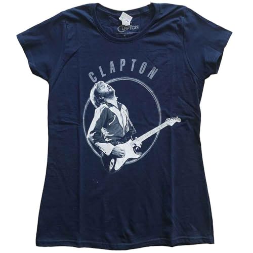 Image of Ladies Eric Clapton Vintage Photo Official Tee T-Shirt Womens Girls (Medium) Blue
