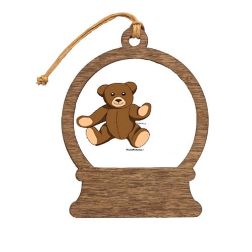 PrintedPerfection.com Personalized Teddy Bear - Male Wooden Snow Globe Shaped Christmas Ornament