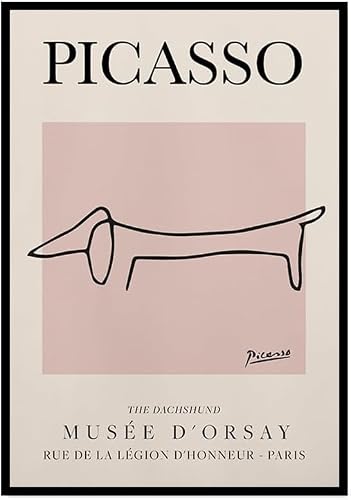 Pink Dachshund Prints Line Drawing Dog Picasso Poster Wall Art 40x60cm