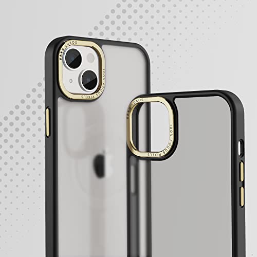 Image of Vaku Luxos Trans Armor for iPhone 14 Plus Cover Case, 6 Feet Drop, Metal Ring Camera Protection, Shockproof, Scratch Resistant, Slim, Compatible with iPhone 14 Plus Back Cover - Black & Gold
