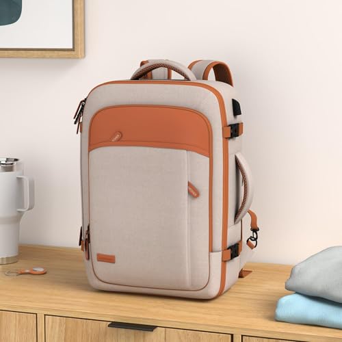 Lumesner Carry on Travel Backpacks, Extra Large 40L Flight Approved Bag for Men & Women,Expandable Suitcase Backpack With 4 Packing Cubes,Water Resistant Luggage Daypack Business Weekender Bag, Beige by Lumesner - Image 2