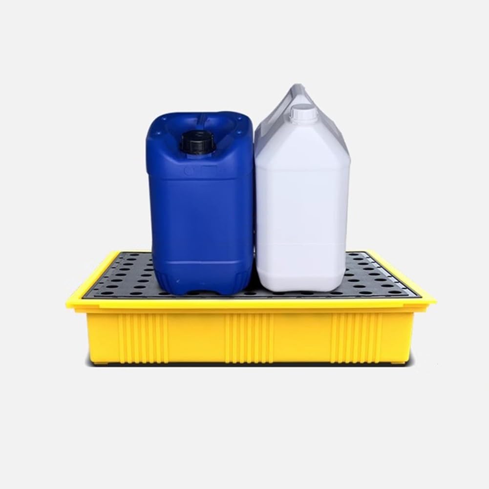 SGKOMN Modular Spill Containment Platform Industrial Oil Tank Spill Tray Anti Leakage Grating Pallets Heavy Duty Spill Platform for Safe Liquid Storage, Yellow-49 * 35.5 * 10cm