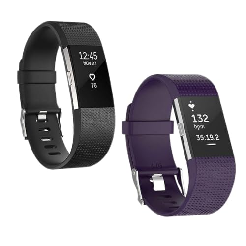 JOYHAPPST Compatible con Fitbit Charge 2, paquete de 2 correas deportivas de silicona suave de repuesto para reloj inteligente Fitbit Charge 2