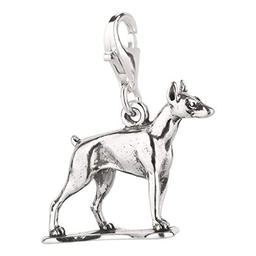 Ciondolo a forma di cane Dobermann in argento Sterling 925.