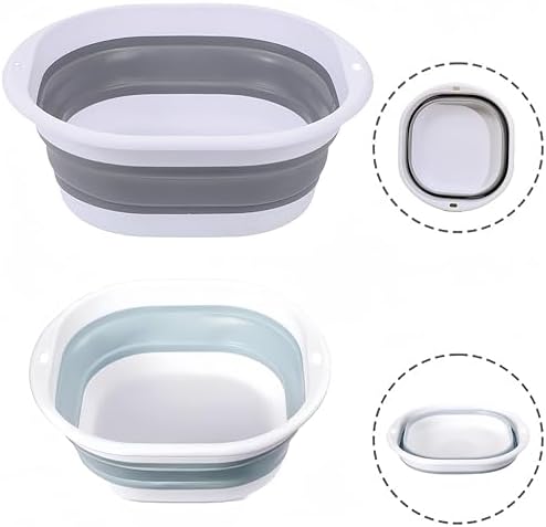 2 Pack Collapsible Wash Basin, Gray & Blue Foldable Portable Dish Tub - Space Saving for Household, Camping, Hiking, Kitchen, RV, Picnic（3.5L & 5L）