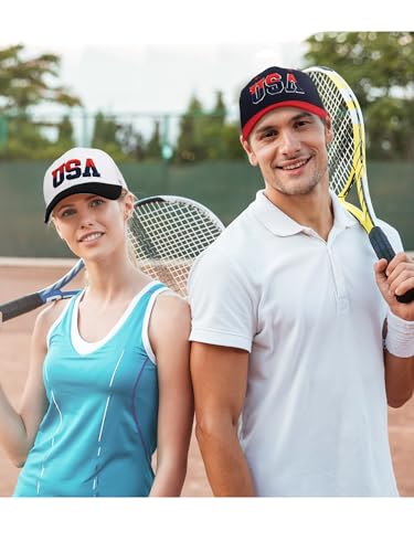 Image of 4Pcs USA Hats for Men Patriotic Hat Embroidered American Flag Baseball Cap | Classic USA Hat & USA Cap Set | 100% Cotton | American Flag Hats for Men Women | Adjustable Baseball Cap for Daily Wear