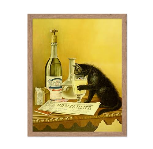 Poster Master Vintage Poster - Print - Beverage Liquor Wall Art - Cat Animal Poster - Great Wall Decor Gift for Home, Office, Living Room, Bar, 8x10 Beige Framed