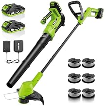 GOODJOB 20V 12" Cordless String Trimmer & 650CFM Leaf Blower Combo with 2X Batteries - Ultra-Light 3.5lbs Auto-Feed Weed Eater for Lawn Care