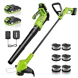 Cordless String Trimmer and Leaf Blower Combo with 2.0Ah...