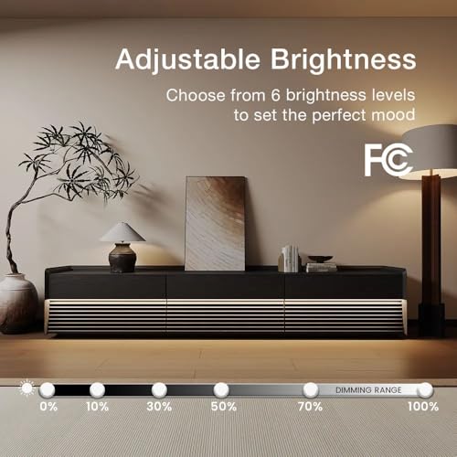 Image of POVISON Fully-Assembled Mid Century Modern TV Stand with Legs, Wood Media Console with Adjustable LED Light, Entertainment Center with Storage for Living Room