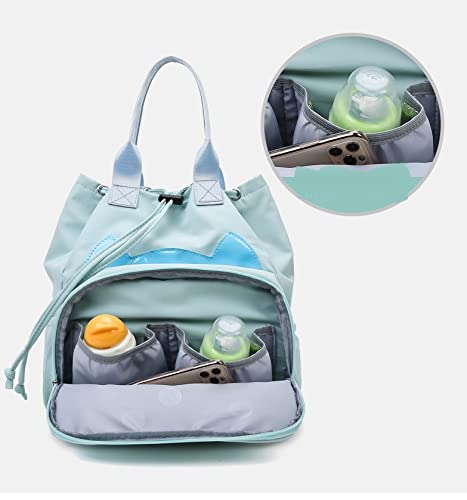 Image of SwooK Small Handy Mini Mummy mommy Babies baby Diaper Bag BagPack Backpack Multi-Function Baby Diaper Backpack Nappy Bags Mom Dad Small Mini Travel Backpack Large Capacity Baby diaper Bag Bags (235- Aqua)