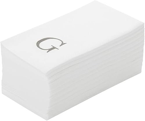 Miniatura 220 de Luxenap - Toallas de invitados de 15.8 x 7.9 pulgadas, 50 toallas de mano con letras plateadas, letra "P", fuente Sans Serif, servilletas de papel