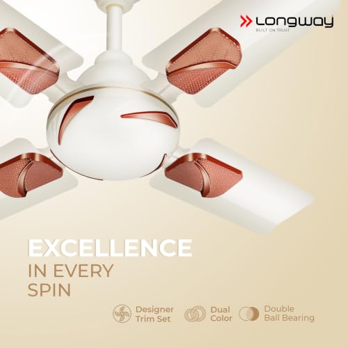 Image of LONGWAY Creta P1 600 mm /24 inch Ultra High Speed 4 Blade Anti-Dust Decorative Star Rated Ceiling Fan (Ivory, Pack of 1)