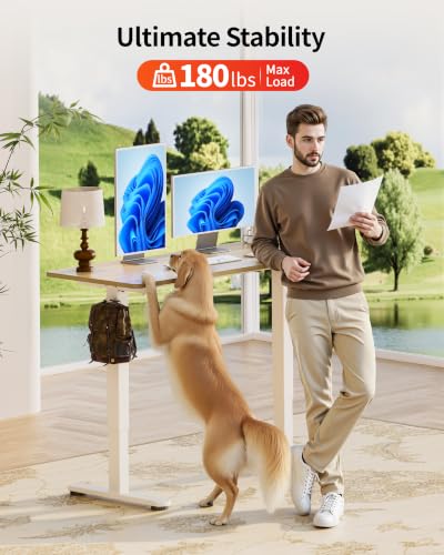 Image of Okin Standing Desk Electric Adjustable Computer Desks, Whole Piece Stand up Desk Office Gaming Home Office Memory Desks 48x24 inches Cream Pecans