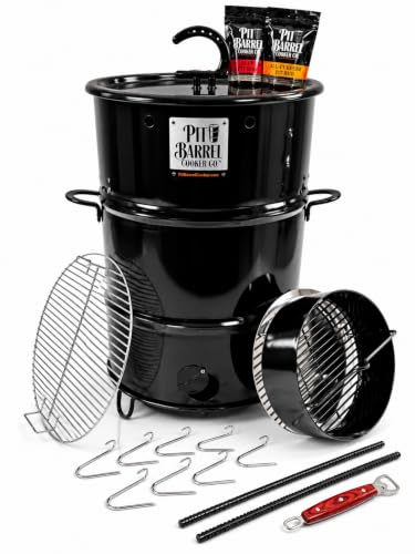 Pit Barrel Cooker Classic Package - 18.5 Inch Drum Smoker | Porcelain Coated Steel BBQ Grill | Includes 8 Hooks 2 Hanging Rods Grill Grate and More