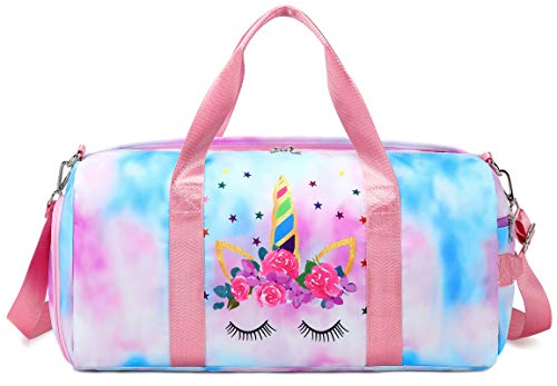 Duffle Bag for Girls Sport Gym Bag Weekender Carry On Workout Duffel Overnight Shoulder Bag with Shoe Compartment (Blue…