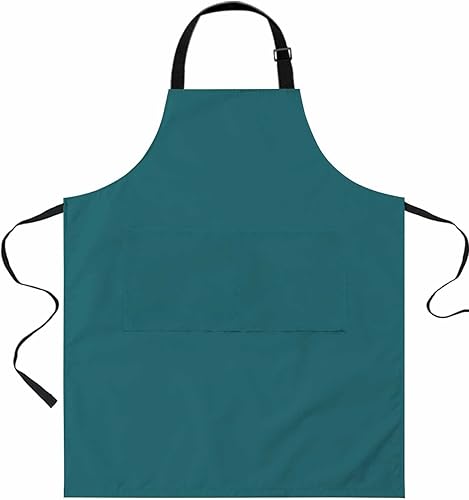 Delantal impermeable con 2 bolsillos, color verde azulado, ajustable, para hombre y mujer, para hornear, cocinar, restaurante, barbacoa, 26.5 x 35