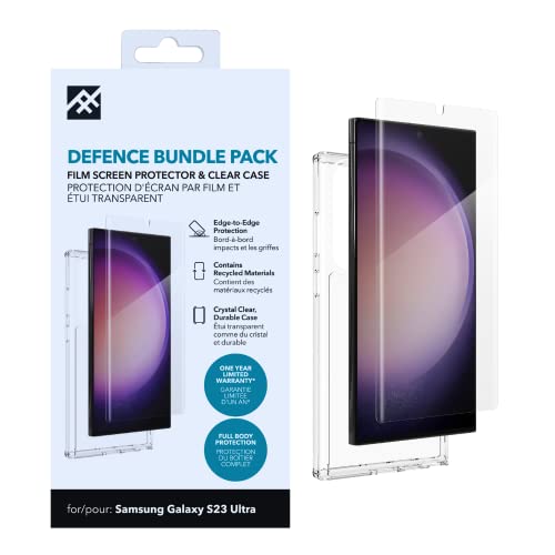 ZAGG iFrogz Defence Coque de Protection Compatible avec Samsung Galaxy S23 Ultra, Film Protecteur d'écran en Bonus, Durable, encliquetable, résistante aux Taches, Fine, recyclée, Transparente