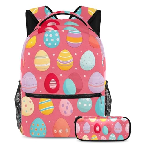 Sac d'école fille et garçon grand volume 2 pièces avec trousse imprimé rose