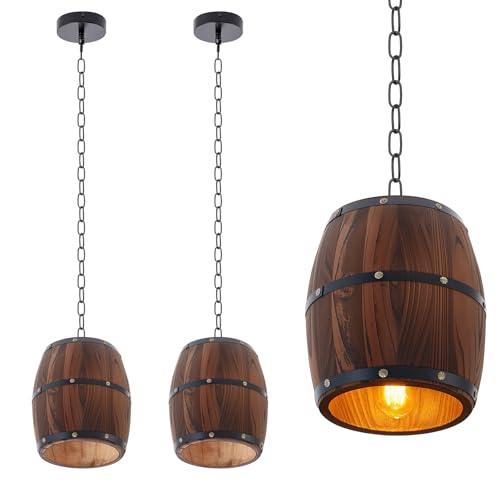 Copkim 2 Pc Antique Wood Wine Barrel Pendant Lamp Pool