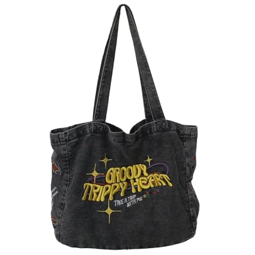Bolso bandolera casual para mujer en denim bordado miniatura 1