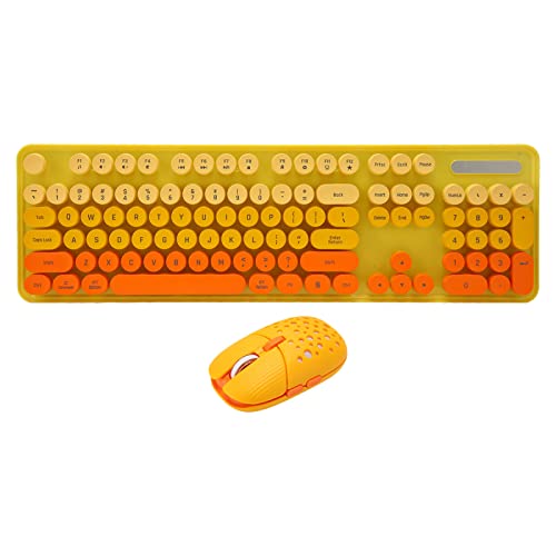 Yunseity Keyboard and Mouse Combo, Ergonomic Retro Full Size Round Retro Punk Keyboard with 3 DPI Adjustable Gaming Mouse for Laptop, Desktop, PC, Computer (Mixed Color Yellow)