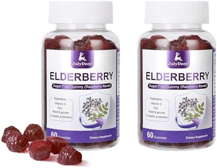 120 Gummies Sambucus Elderberry Gummies – Immune Support for Adults and kids 4+ 5 in 1 with Vitamin C, Zinc, Yeast β-glucan, Probiotics Complex, Nature Elderberry Supplement, Non-GMO, Gluten Free