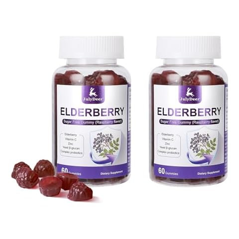 120 Gummies Sambucus Elderberry Gummies - Immune Support for Adults and kids 4+ 5 in 1 with Vitamin C, Zinc, Yeast β-glucan, Probiotics Complex, Nature Elderberry Supplement, Non-GMO, Gluten Free Cover