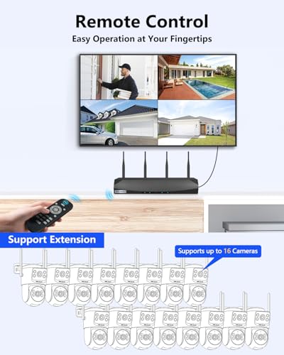 【2-Way Audio & Auto Tracking】 4MP PTZ Security Cameras Wireless Outdoor, Wireless Outdoor Security Camera System, Home WiFi Video Surveillance DVR Kits