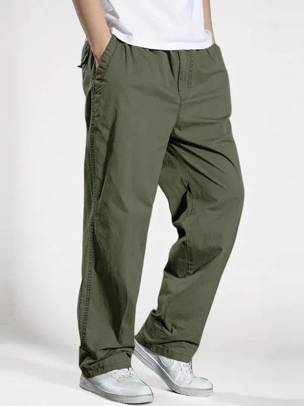 Image of Men's Pure Cotton Cargo Pants | Regular Fit Multi-Pocket Casual Trousers for Men | Solid Black Utility Cargo Bottom Wear | Comfortable Everyday Wear Pant