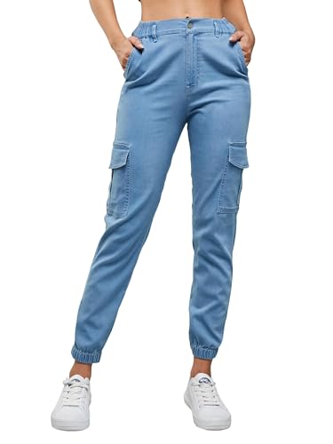 Image of Dolce Crudo Women's Light Blue Regular High Rise Regular Stretchable Denim Joggers