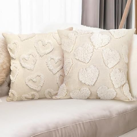 Geefuun 2PCS Valentines Day Throw Pillow Covers Decor 18X18 Heart Decorative Pillowcase for Couch Home Sofa Cover