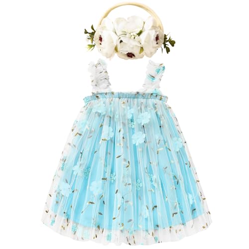 Image of Toddler Baby Girl Tutu Dress Sleeveless Floral Print Tulle Dress Little Girl Princess Dresses with Flower Headband