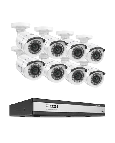 Image of ZOSI 3K Lite 16CH Security Camera System, 8 X 1080p Bullet Cameras, NO HDD | AI Human /Vehicle Detection, 5MP Lite H.265+ 16 Channel Surveillance DVR, IP66 Weatherproof CCTV Camera, 80ft Night Vision