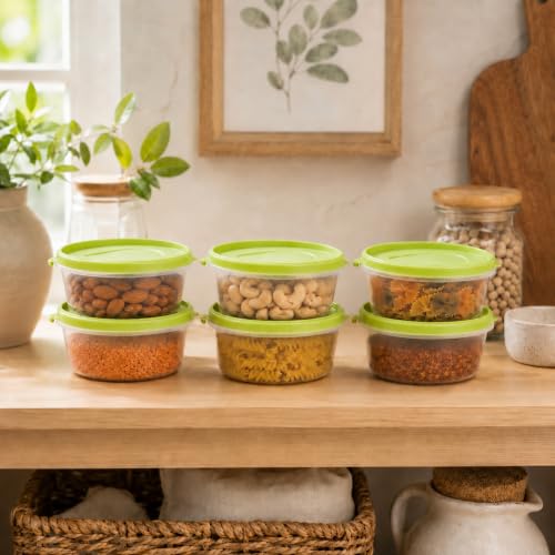 Image of Cutting EDGE Nesterware 500ml Stackable Food Container (Set of 6, Green) | BPA-free plastic, stackable design, leak-proof, kitchen storage, pantry, fridge, meal prep, reusable, travel use
