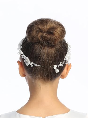 Swea Pea & Lilli Headband for Communion - Head Pieces for First Communion Flower for Girls White Holy 1st Headpiece Pearls Crown - Velos de Primera Comunion4