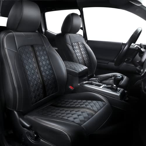 Image of Carlimeki Leather Seat Covers Custom Fit for Tacoma Gen 3rd (2016-2023) Double & Crew Cab, for SR, SR5, Limited, TRD Pro, TRD Sport, TRD Off-Road, Trail Special Edition - Fully Covered | For Double & Crew Cab only - Fits SR, SR5, Limited, TRD Pro, TRD Sport, TRD Off-Road, Trail Special Edition - Fully Covered