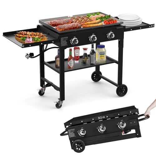 Foldable Flat Top Grill, Outdoor Griddle-3 Burner Propane Griddle...