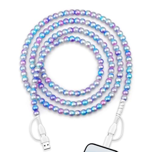 YEBOLU USB C Charging Cable Beaded Charger Cord 4 in 1 [MFi Certified] 6FT Fast Charger Cord Cute Pearl Beaded Phone Charging Cable for iPhone 17 16 15 14 13 12 11 Pro Max for Galaxy S25 S24 S23 S22