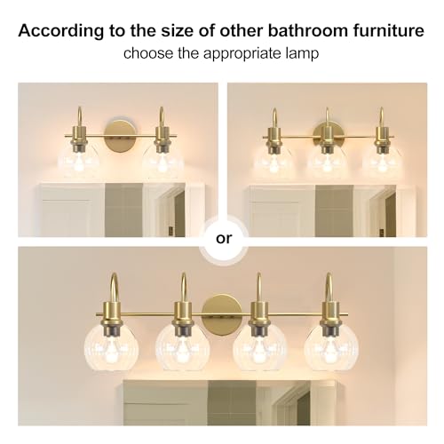Image of 4-Light Gold Bathroom Vanity Light, 28 inch Modern Brushed Gold Wall Sconce with Clear Glass Shades, Bathroom Light Fixtures Over Mirror Lighting for Bedroom, Hallway,Easy Installation