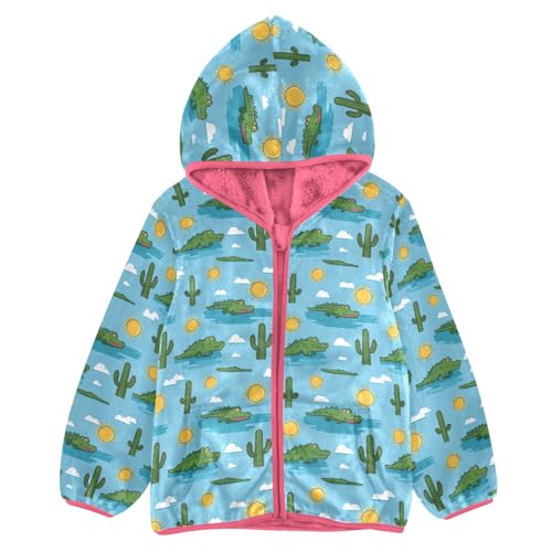 Crocodile Toddler Fleece Jacket Baby Girls Hooded Zipper Long Sleeve Thick Warm Outerwear 3-10 Years