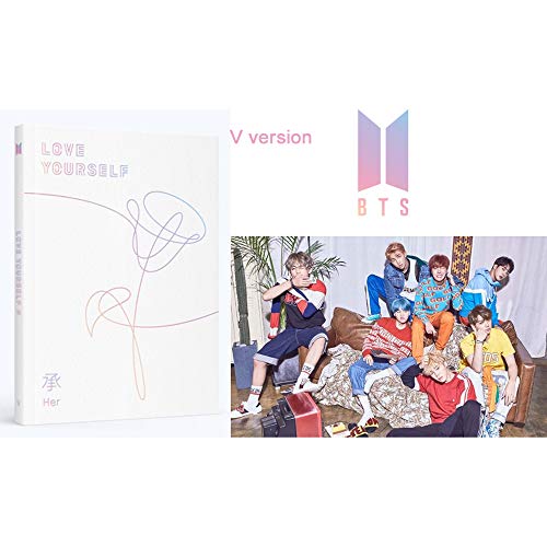 BTS Kpop Love Yourself Her (V Version) Album Bangtan Boys CD+Poster+Photobook+Photocard+Mini Book+Sticker Pack+(Extra 6 Photocards and 1 Double-Sided Photocard)